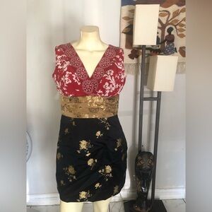 Phoebe Couture Floral Red and Black Mini Dress Size 8